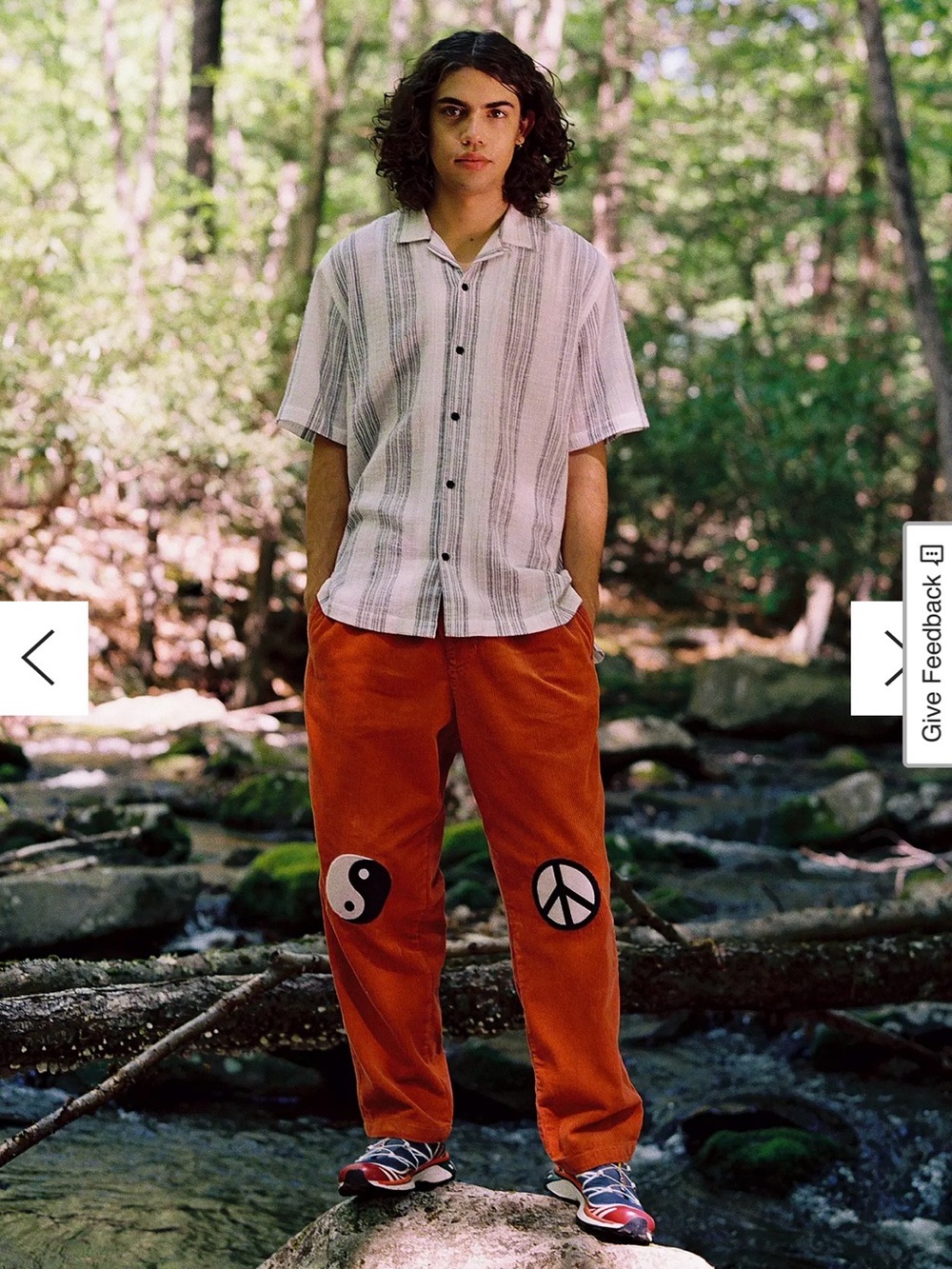 Urban Outfitters Orange Corduroy Pants with Peace & Yin-Yang Embroidered knees